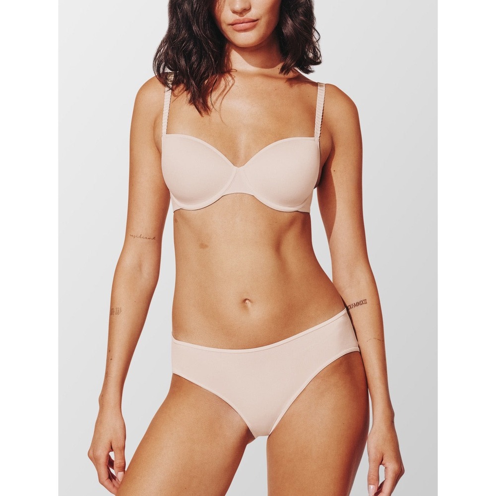 THIRDLOVE 24/7 Classic T-Shirt Bra Size 34E Underwire Molded Cups Nude Tan Cream